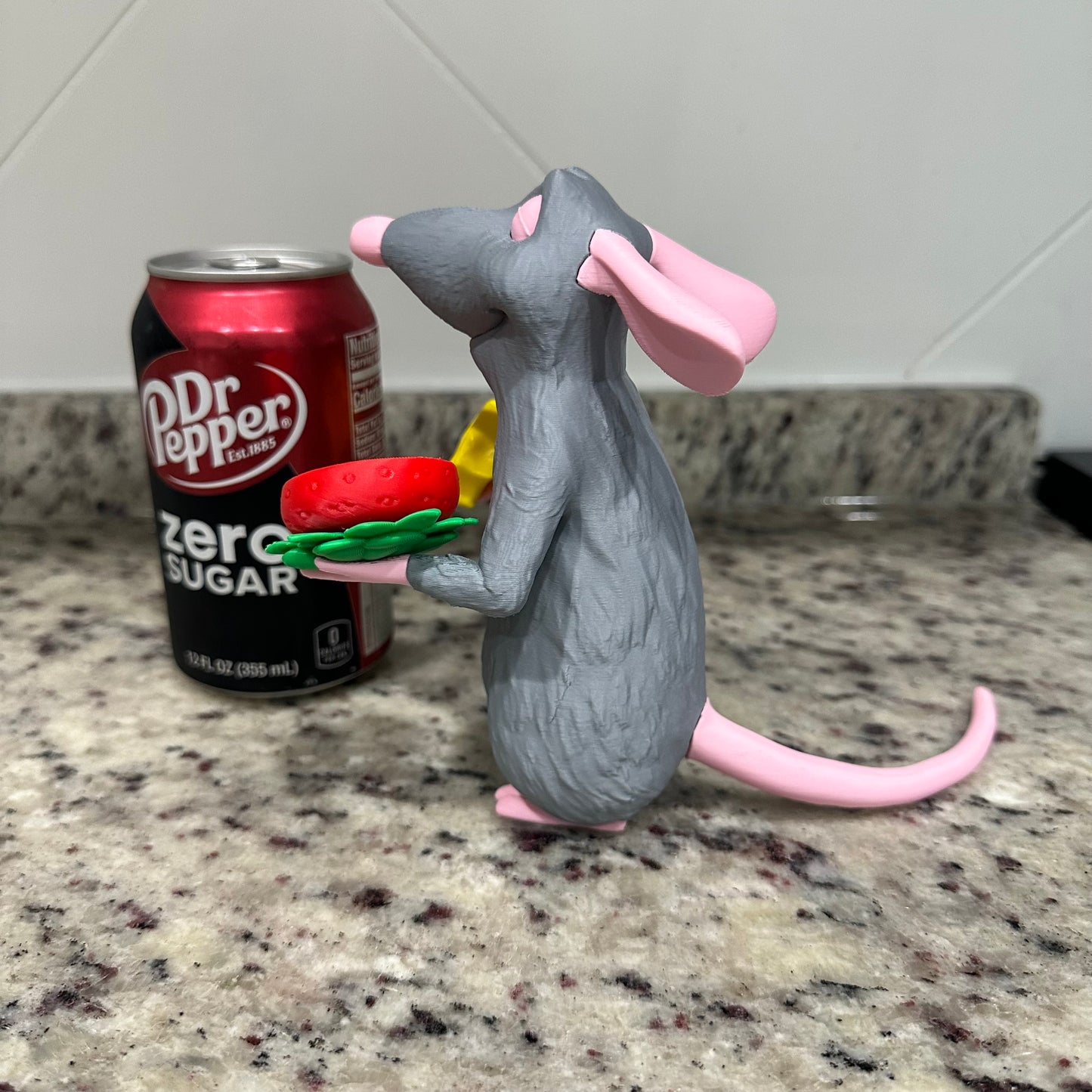 Rat Holding Cheese and Strawberry – 3D Printed Figurine
